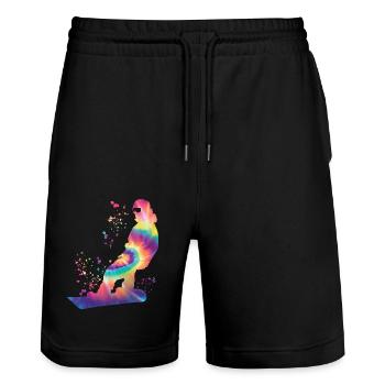 Snowboarder Snowboarding Snowboard - Stanley/Stella Trainer Unisex Organic Jogging Shorts - black - Front - Nik (191cm) & Marisol (170cm)