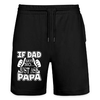 Father's Day Just Ask Papa - Stanley/Stella Trainer Unisex Organic Jogging Shorts - black - Front - Nik (191cm) & Marisol (170cm)