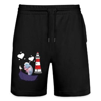 Dolphin Fish Fish Maritime Kids Child Boat - Stanley/Stella Trainer Unisex Organic Jogging Shorts - black - Front - Nik (191cm) & Marisol (170cm)