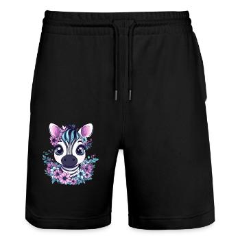 Zebra face with flowers - Stanley/Stella Trainer Unisex Organic Jogging Shorts - black - Front - Nik (191cm) & Marisol (170cm)