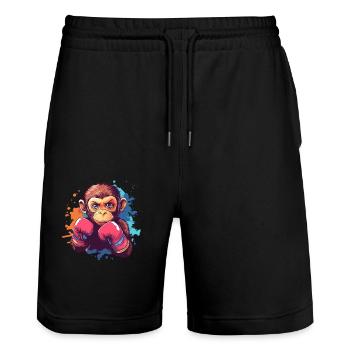 Boxing Monkey - Stanley/Stella Trainer Unisex Organic Jogging Shorts - black - Front - Nik (191cm) & Marisol (170cm)