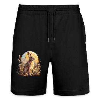 Hasen Hase - Stanley/Stella Unisex Bio Joggingshorts Trainer  - Schwarz - Vorne - Nik (191cm) & Marisol (170cm)