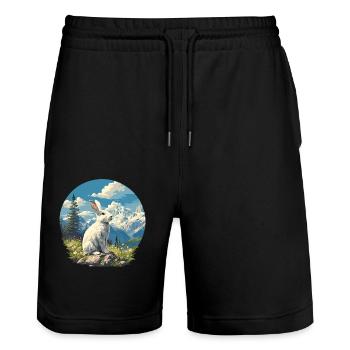 Hasen Hase - Stanley/Stella Unisex Bio Joggingshorts Trainer  - Schwarz - Vorne - Nik (191cm) & Marisol (170cm)