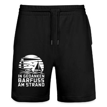 Baltic Sea North Sea coast Barefoot on the beach in thoughts - Stanley/Stella Trainer Unisex Organic Jogging Shorts - black - Front - Nik (191cm) & Marisol (170cm)