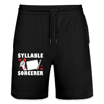 Syllable Magician Poetry Slam - Stanley/Stella Trainer Unisex Organic Jogging Shorts - black - Front - Nik (191cm) & Marisol (170cm)