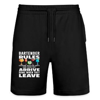 Barkeeper Regeln Jeder Macht Mich Glücklich - Stanley/Stella Unisex Bio Joggingshorts Trainer  - Schwarz - Vorne - Nik (191cm) & Marisol (170cm)
