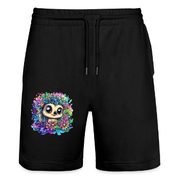 Bunter Igel im Farbenmeer - Stanley/Stella Unisex Bio Joggingshorts Trainer  - Schwarz - Vorne - Nik (191cm) & Marisol (170cm)