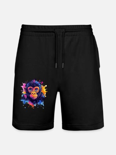 Bunter Affenkopf Splash - Stanley/Stella Unisex Bio Joggingshorts Trainer  - Schwarz