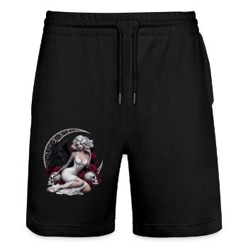 Dark Angel with Roses and Skull - Stanley/Stella Trainer Unisex Organic Jogging Shorts - black - Front - Nik (191cm) & Marisol (170cm)