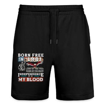 Geboren 1981 frei - 44 Jahre American Pride & - Stanley/Stella Unisex Bio Joggingshorts Trainer  - Schwarz - Vorne - Nik (191cm) & Marisol (170cm)