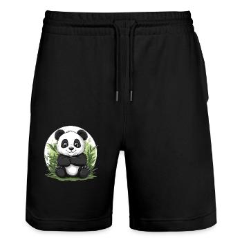 Panda in the bamboo forest - Stanley/Stella Trainer Unisex Organic Jogging Shorts - black - Front - Nik (191cm) & Marisol (170cm)