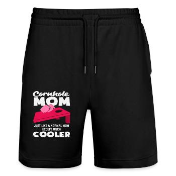 Cornhole Lover Maman juste plus fraîche - Short de jogging bio TRAINER Stanley/Stella unisexe - noir - Devant - Nik (191cm) & Marisol (170cm)