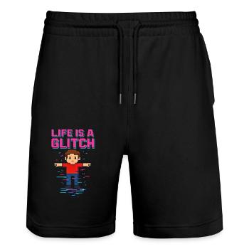 Life Is a Glitch – Das Leben ist ein Glitch - Stanley/Stella Unisex Bio Joggingshorts Trainer  - Schwarz - Vorne - Nik (191cm) & Marisol (170cm)