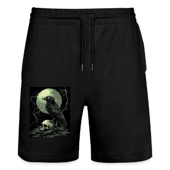 Raven Skull Moon Dark Gothic Black Crow - Stanley/Stella Trainer Unisex Organic Jogging Shorts - black - Front - Nik (191cm) & Marisol (170cm)