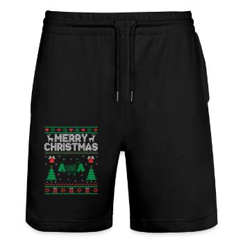Xmas Merry Christmas Couponer Shopper Save Money - Stanley/Stella Trainer Unisex Organic Jogging Shorts - black - Front - Nik (191cm) & Marisol (170cm)