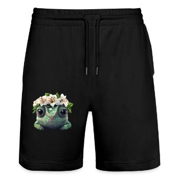 Caméléon avec couronne de fleurs - Short de jogging bio TRAINER Stanley/Stella unisexe - noir - Devant - Nik (191cm) & Marisol (170cm)