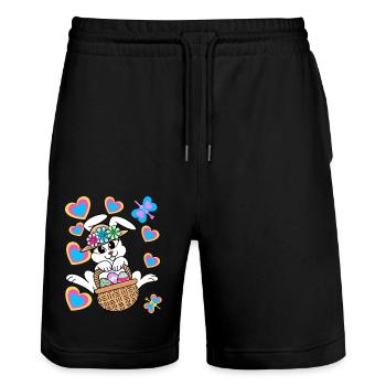 Easter Bunny Easter Bunny Eggs Easter Eggs Easter - Stanley/Stella Trainer Unisex Organic Jogging Shorts - black - Front - Nik (191cm) & Marisol (170cm)