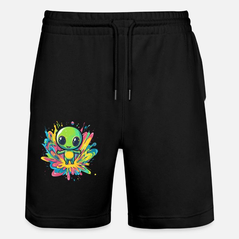 Bunter Alien auf Farbspritzer - Stanley/Stella Unisex Bio Joggingshorts Trainer  - Schwarz
