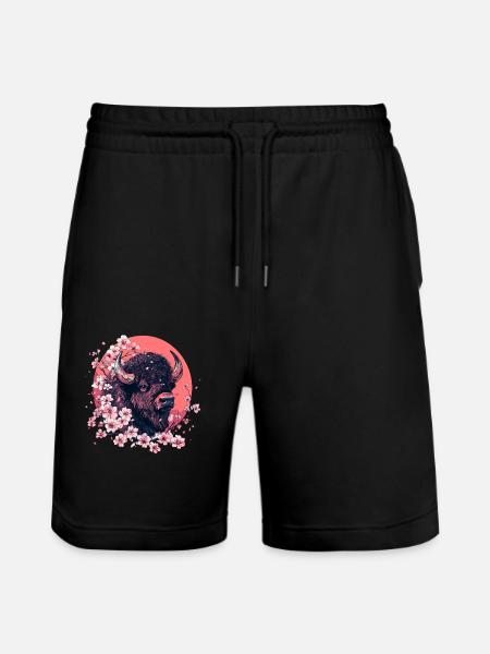 Bison with cherry blossoms - Stanley/Stella Trainer Unisex Organic Jogging Shorts - black