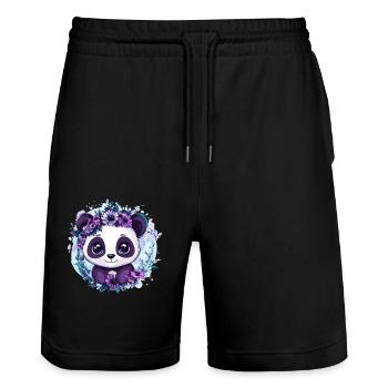 Panda mit Blumenkranz - Stanley/Stella Unisex Bio Joggingshorts Trainer  - Schwarz - Vorne - Nik (191cm) & Marisol (170cm)