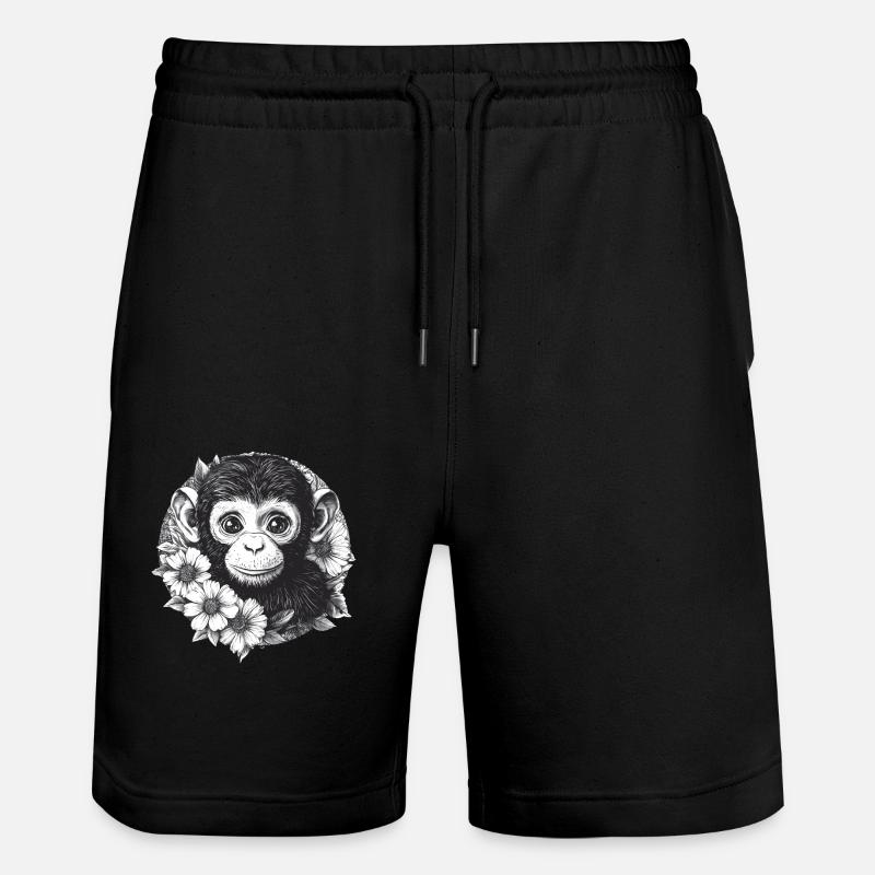Schwarz-Weiß Affe mit Blumen - Stanley/Stella Unisex Bio Joggingshorts Trainer  - Schwarz