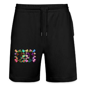 Vintage Retro Cats Cat Kitten 80s 90s - Stanley/Stella Trainer Unisex Organic Jogging Shorts - black - Front - Nik (191cm) & Marisol (170cm)