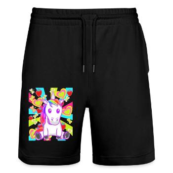 Summer Retro Unicorn Unicorns Strawberries Fruit - Stanley/Stella Trainer Unisex Organic Jogging Shorts - black - Front - Nik (191cm) & Marisol (170cm)