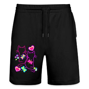 Chats, Chaton, Chat, Enfants, Filles, Bébé - Short de jogging bio TRAINER Stanley/Stella unisexe - noir - Devant - Nik (191cm) & Marisol (170cm)