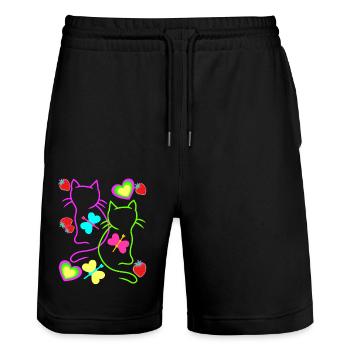 Retro Cats Strawberry Summer Butterfly Heart - Stanley/Stella Trainer Unisex Organic Jogging Shorts - black - Front - Nik (191cm) & Marisol (170cm)