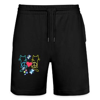 Retro Hippie Katzen Peace Katze Vintage Hippies - Stanley/Stella Unisex Bio Joggingshorts Trainer  - Schwarz - Vorne - Nik (191cm) & Marisol (170cm)