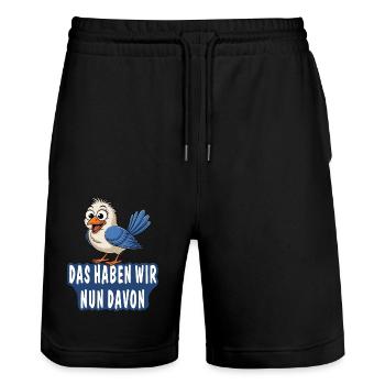 DAS HABEN WIR NUN DAVON - Stanley/Stella Unisex Bio Joggingshorts Trainer  - Schwarz - Vorne - Nik (191cm) & Marisol (170cm)