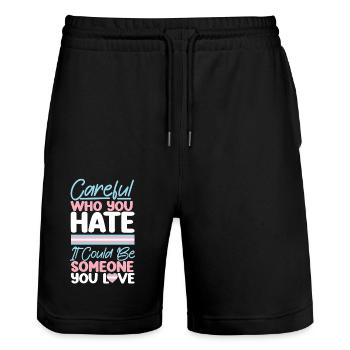 Transgender Trans LGBT Pride - Stanley/Stella Unisex Bio Joggingshorts Trainer  - Schwarz - Vorne - Nik (191cm) & Marisol (170cm)