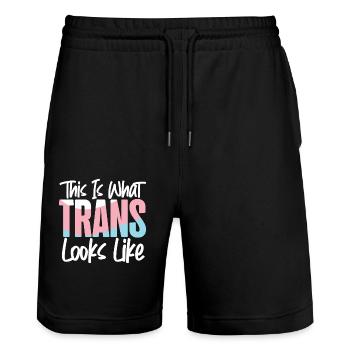 Transgender Trans LGBT Pride - Stanley/Stella Trainer Unisex Organic Jogging Shorts - black - Front - Nik (191cm) & Marisol (170cm)