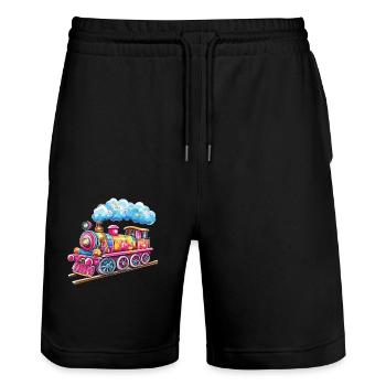 Bunte Traumlokomotive - Stanley/Stella Unisex Bio Joggingshorts Trainer  - Schwarz - Vorne - Nik (191cm) & Marisol (170cm)