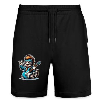 Cat Rock and Roll Guitarist - Stanley/Stella Trainer Unisex Organic Jogging Shorts - black - Front - Nik (191cm) & Marisol (170cm)