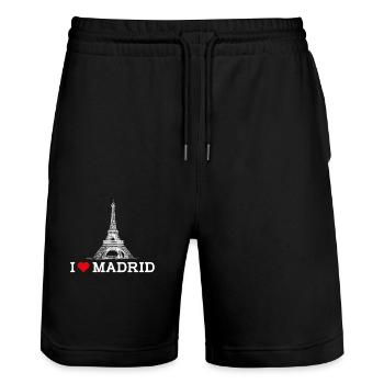 I Love Madrid Eiffel Tower Cool Heart Flag Pun - Stanley/Stella Trainer Unisex Organic Jogging Shorts - black - Front - Nik (191cm) & Marisol (170cm)