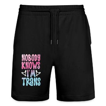 Transgender Trans LGBT Pride - Stanley/Stella Trainer Unisex Organic Jogging Shorts - black - Front - Nik (191cm) & Marisol (170cm)