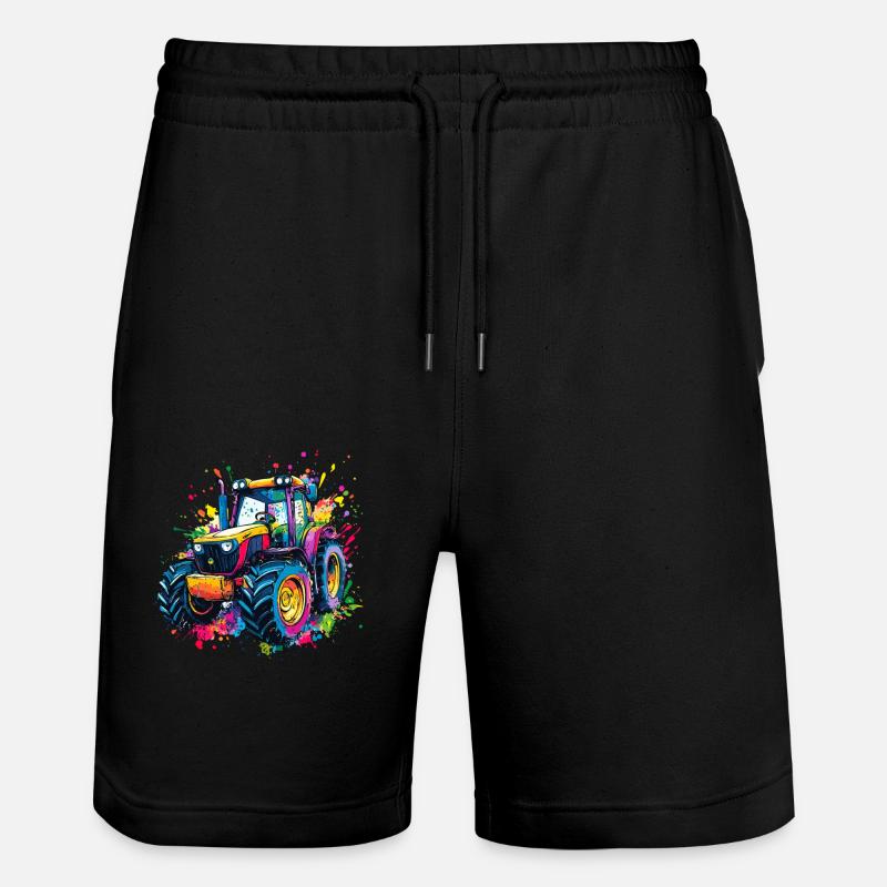 Bunter Traktor mit Farbklecksen - Stanley/Stella Unisex Bio Joggingshorts Trainer  - Schwarz