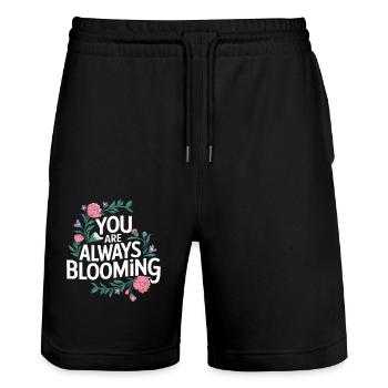 You Are Always Blooming Blumen Spruch - Stanley/Stella Unisex Bio Joggingshorts Trainer  - Schwarz - Vorne - Nik (191cm) & Marisol (170cm)