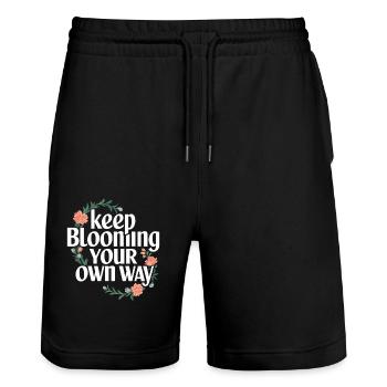 Keep Blooming Your Own Way Inspiration Blumenmotiv - Stanley/Stella Unisex Bio Joggingshorts Trainer  - Schwarz - Vorne - Nik (191cm) & Marisol (170cm)