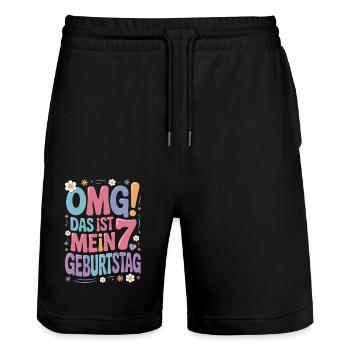 7. Geburtstag Mädchen Das Ist Mein 7. Geburtstag - Stanley/Stella Unisex Bio Joggingshorts Trainer  - Schwarz - Vorne - Nik (191cm) & Marisol (170cm)