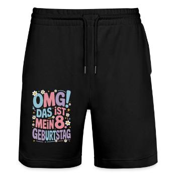8. Geburtstag Mädchen Das Ist Mein 8. Geburtstag - Stanley/Stella Unisex Bio Joggingshorts Trainer  - Schwarz - Vorne - Nik (191cm) & Marisol (170cm)