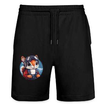 Flying squirrel with glasses - Stanley/Stella Trainer Unisex Organic Jogging Shorts - black - Front - Nik (191cm) & Marisol (170cm)