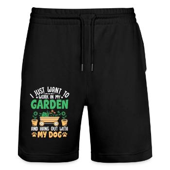 Chien de jardin - Short de jogging bio TRAINER Stanley/Stella unisexe - noir - Devant - Nik (191cm) & Marisol (170cm)