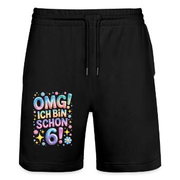 6. Geburtstag Mädchen OMG Ich Bin Schon 6 Jahre - Stanley/Stella Unisex Bio Joggingshorts Trainer  - Schwarz - Vorne - Nik (191cm) & Marisol (170cm)
