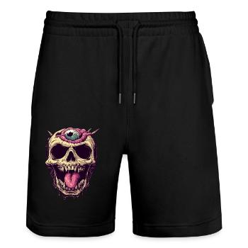 Ekelhafter Zombie Schädel mit Auge und Zunge - Stanley/Stella Unisex Bio Joggingshorts Trainer  - Schwarz - Vorne - Nik (191cm) & Marisol (170cm)