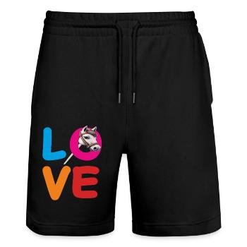 LOVE STECKENPFERD - Stanley/Stella Unisex Bio Joggingshorts Trainer  - Schwarz - Vorne - Nik (191cm) & Marisol (170cm)