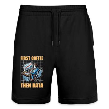 Statistician First Coffee Then Data Mathematician - Stanley/Stella Trainer Unisex Organic Jogging Shorts - black - Front - Nik (191cm) & Marisol (170cm)