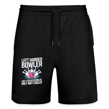 Linkshändiger Bowler Nur Viel Cooler - Stanley/Stella Unisex Bio Joggingshorts Trainer  - Schwarz - Vorne - Nik (191cm) & Marisol (170cm)