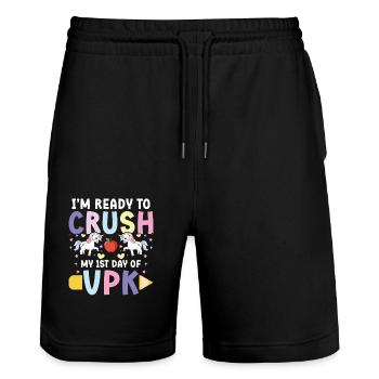 Ich Bin Bereit, Meinen Ersten Tag Von Vpk - Stanley/Stella Unisex Bio Joggingshorts Trainer  - Schwarz - Vorne - Nik (191cm) & Marisol (170cm)